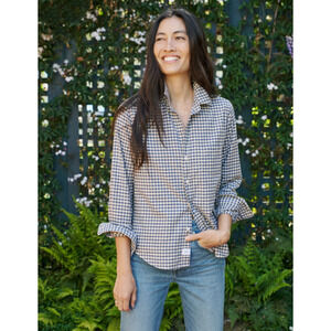 FRANK & EILEEN BARRY Shirt Sand Blue Check Italian Vintage Cotton XL NWOT $288